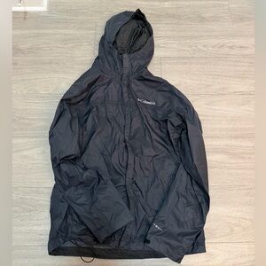 Columbia Black Jacket with Beige Label and Blue Accent